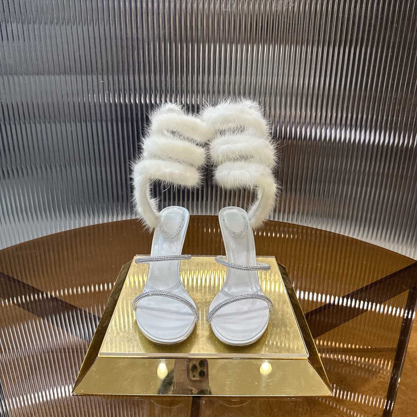 Rene Caovilla Lapin Fur-embellished 95mm Sandal   - FashionPlug