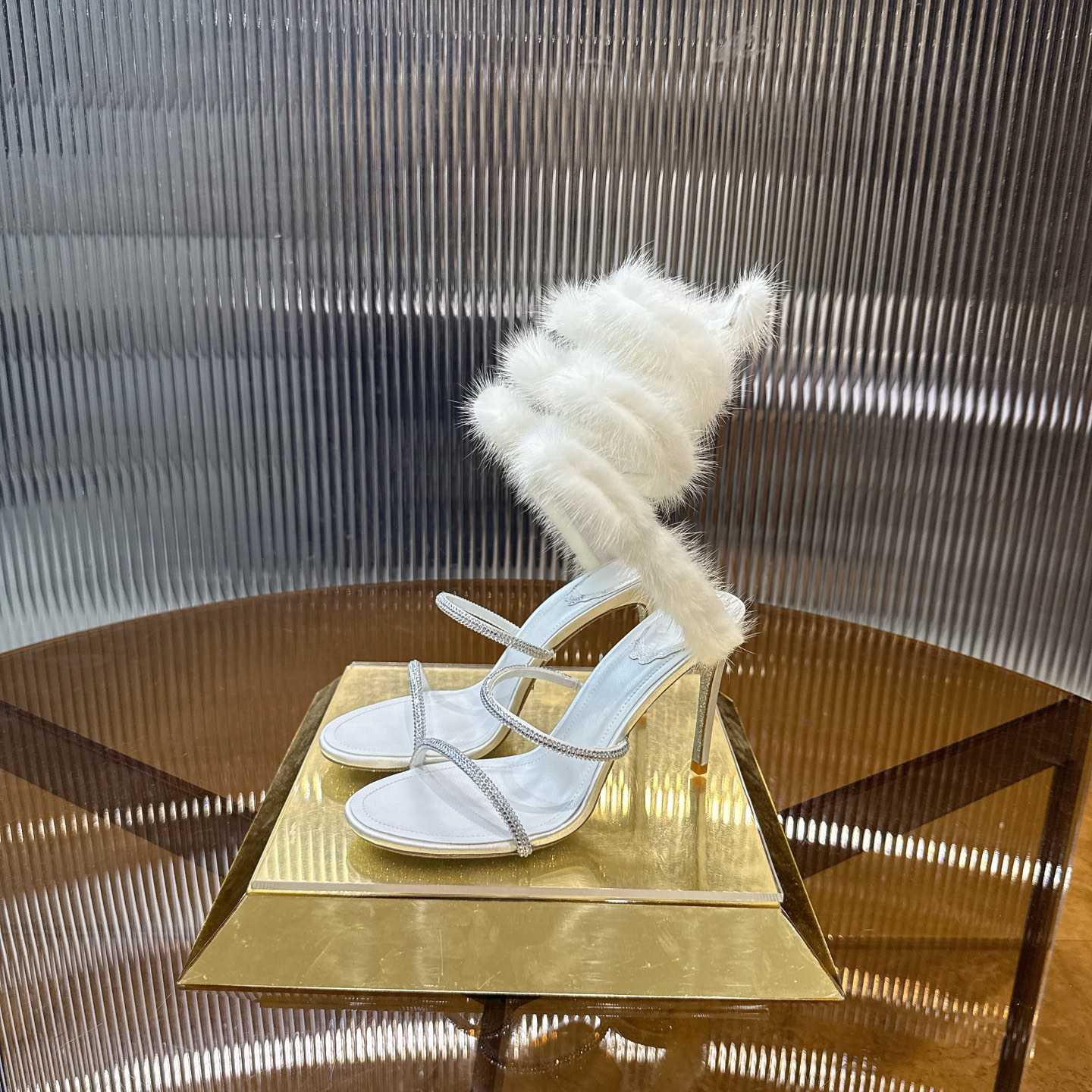 Rene Caovilla Lapin Fur-embellished 95mm Sandal   - FashionPlug