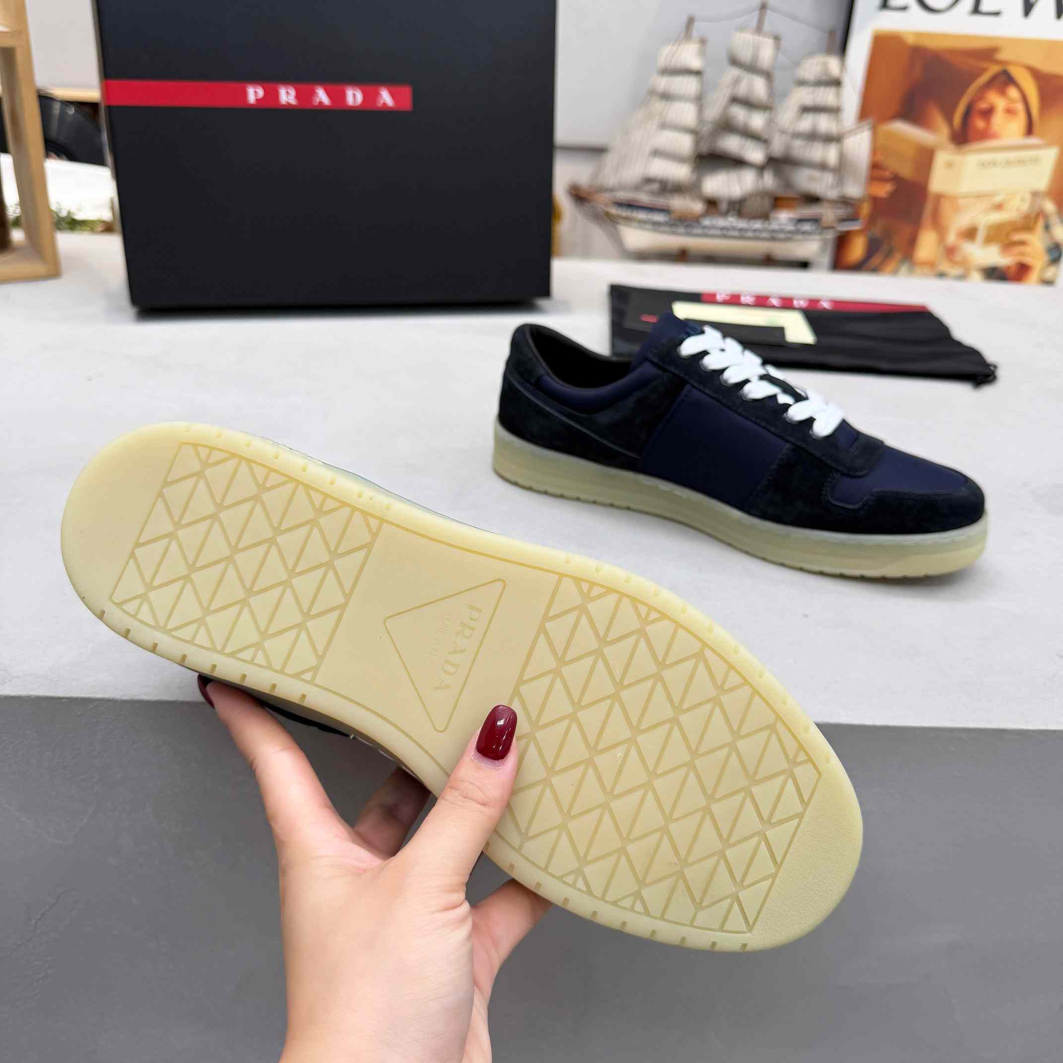 Prada Downtown Eyelets-detail Suede Sneakers - FashionPlug