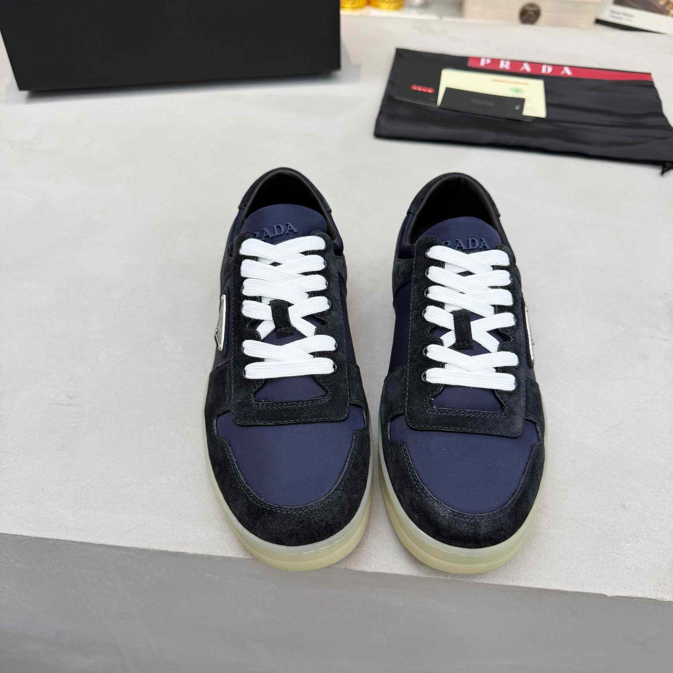 Prada Downtown Eyelets-detail Suede Sneakers - FashionPlug