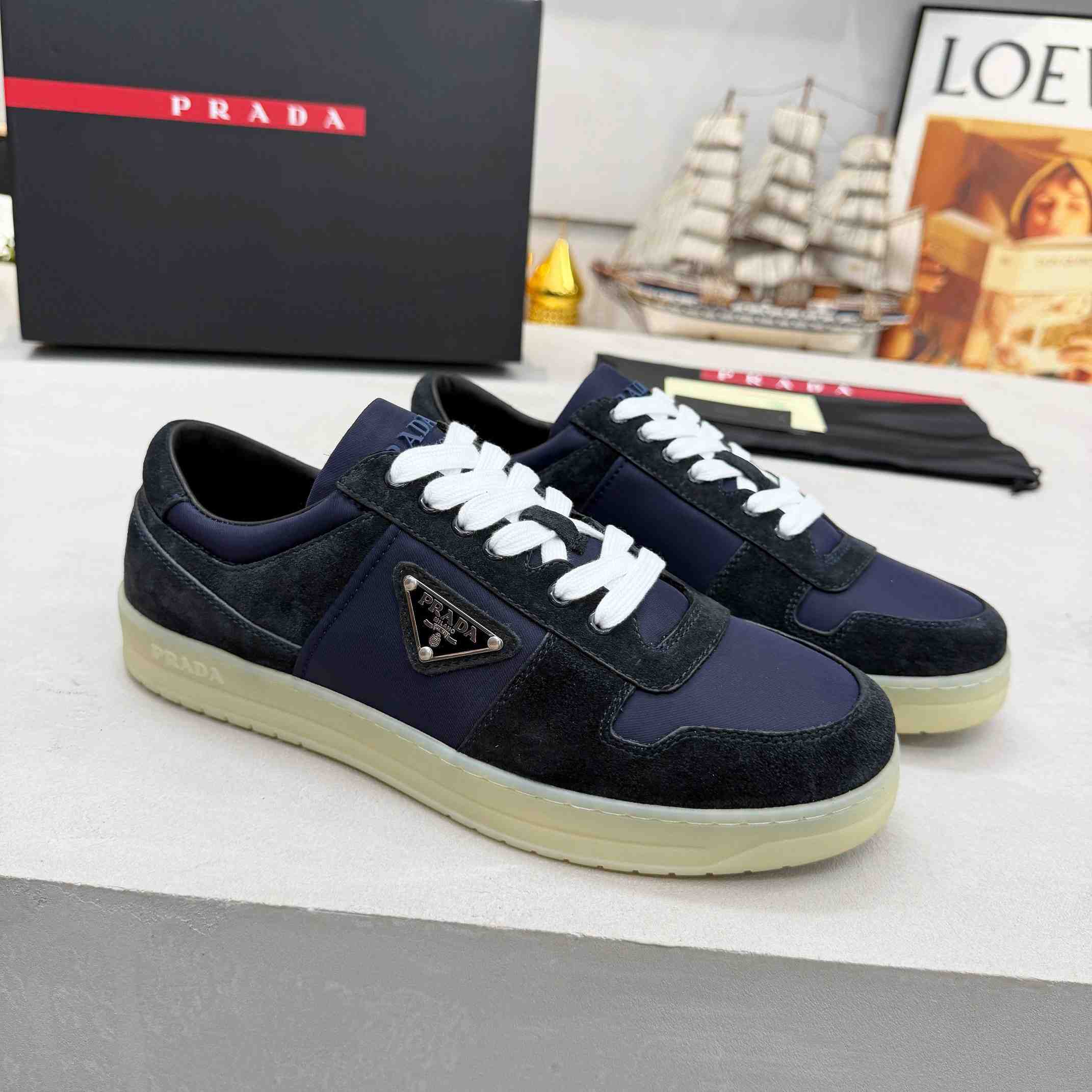 Prada Downtown Eyelets-detail Suede Sneakers - FashionPlug