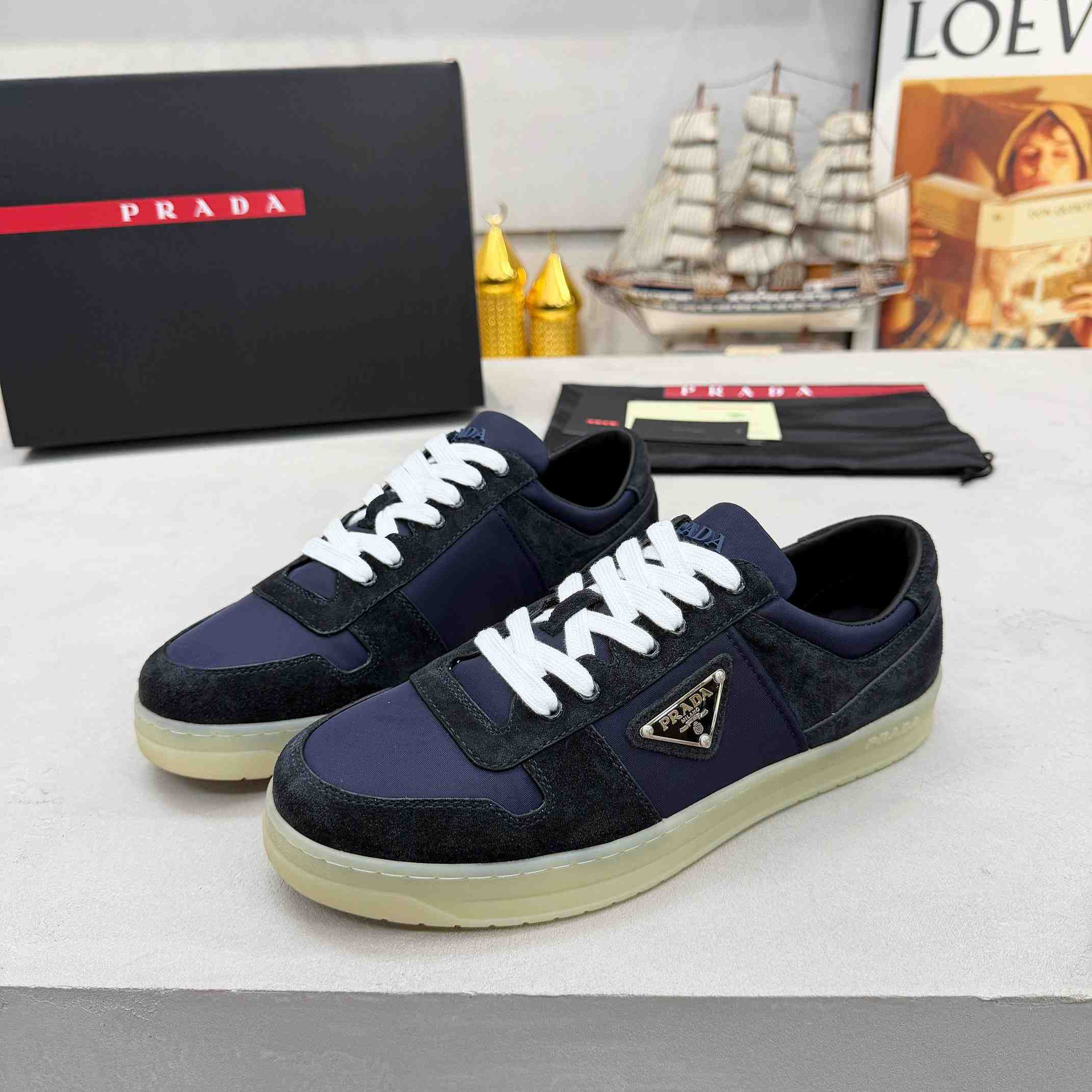 Prada Downtown Eyelets-detail Suede Sneakers - FashionPlug