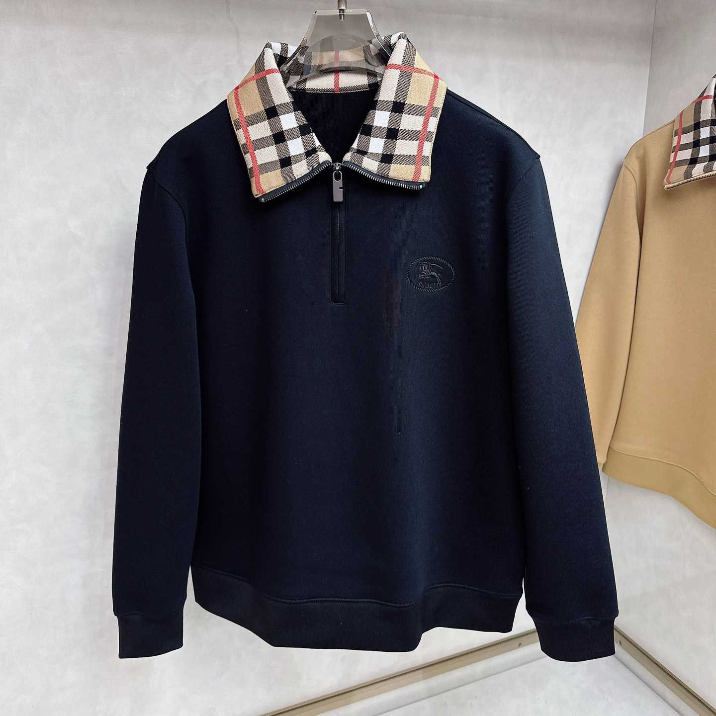 Burberry Check Collar Cotton Half-zip Sweatshirt - FashionPlug