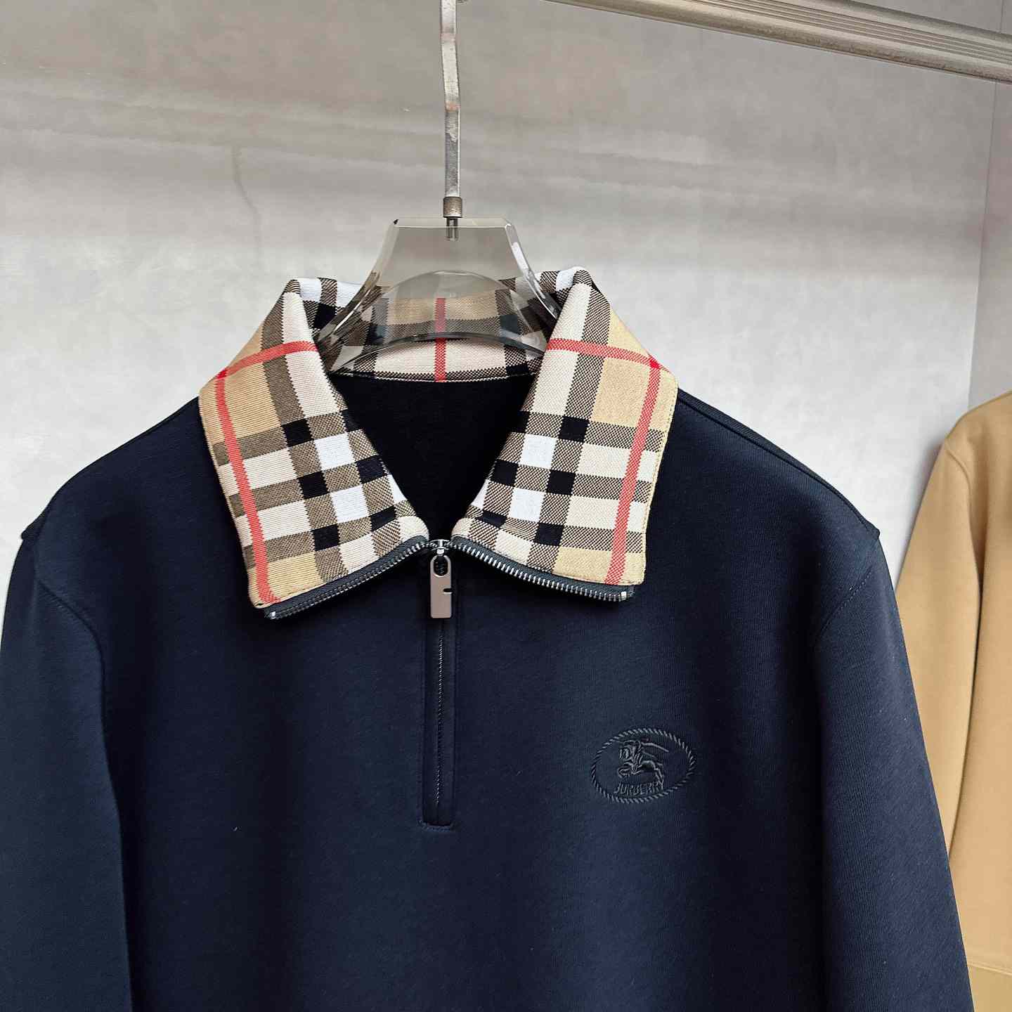 Burberry Check Collar Cotton Half-zip Sweatshirt - FashionPlug