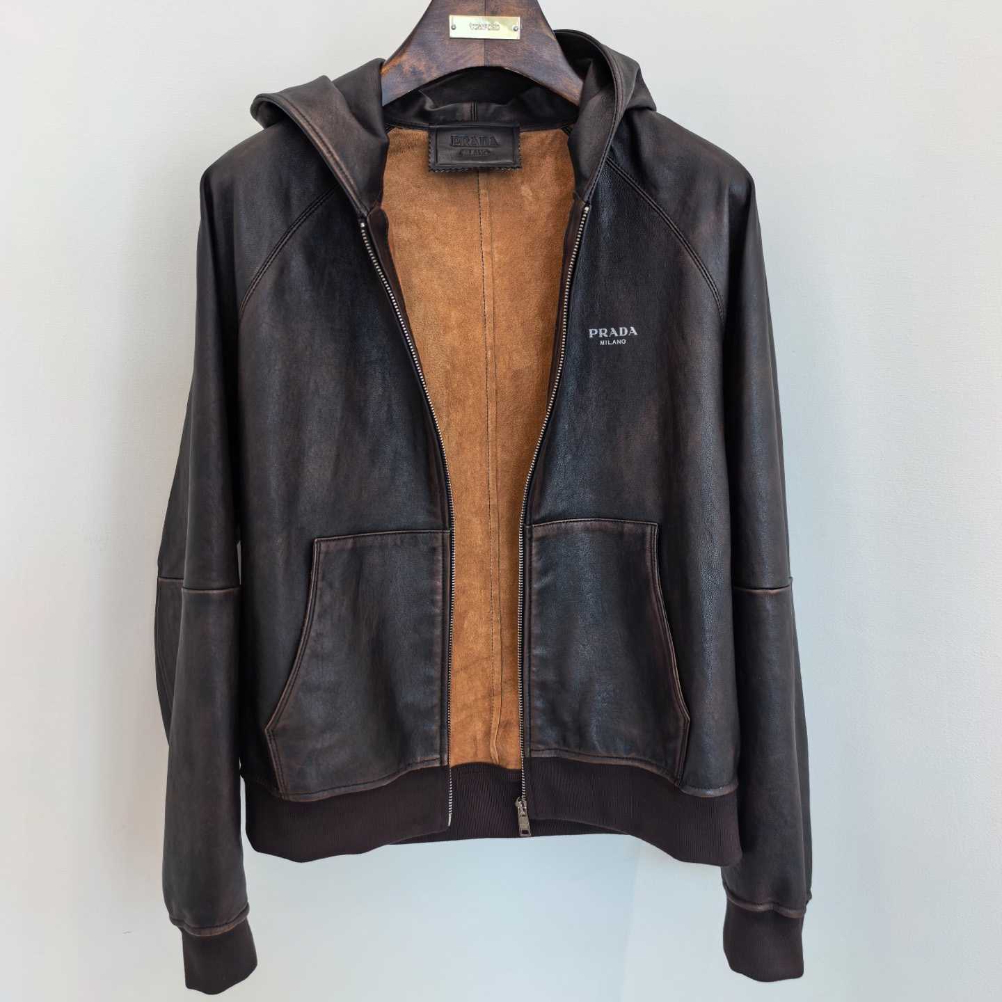 Prada Nappa Leather Hoodie Jacket - FashionPlug