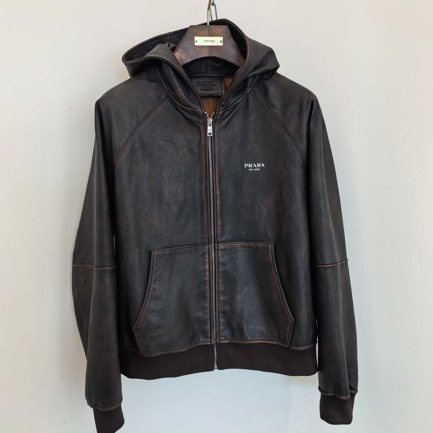 Prada Nappa Leather Hoodie Jacket - FashionPlug