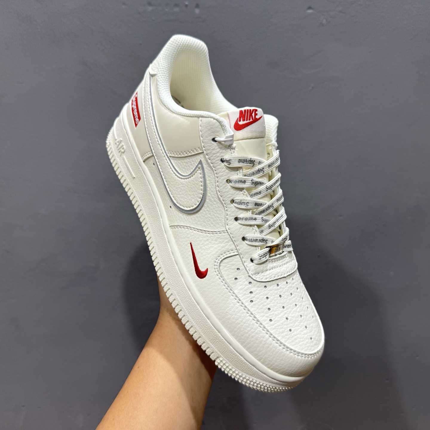 Supreme x Nike Air Force 1 ’07 Low “Sail / Red” – CS5288-052 - FashionPlug