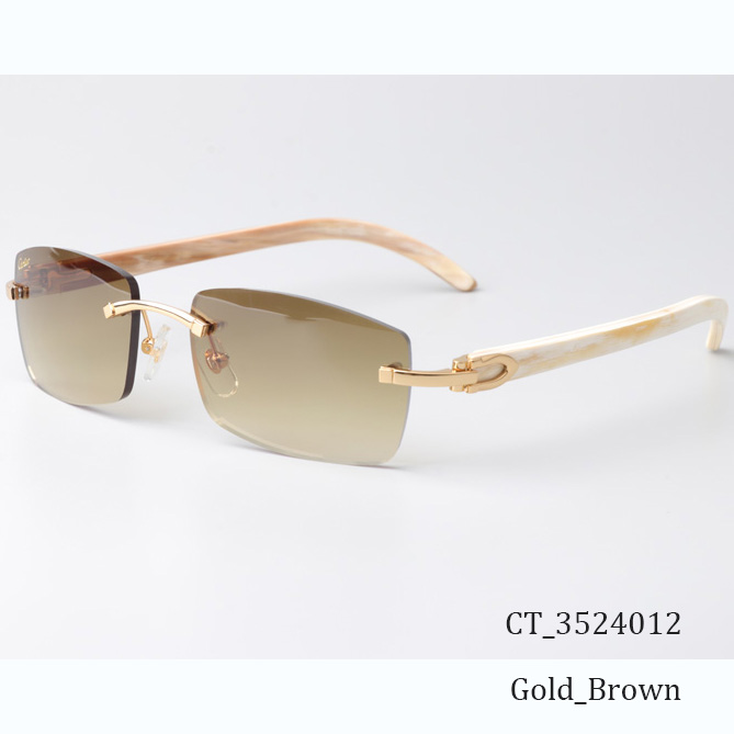 Cartier CT_3524012 White Buffalo Sunglasses In Gold Brown - FashionPlug