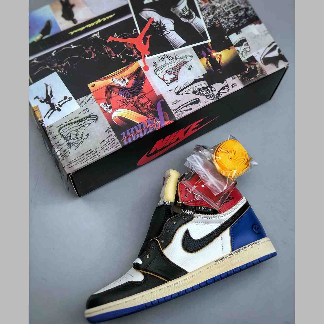 Union LA x Fragment Design x Air Jordan 1 High OG “Black White Blue” IO7847-002 - FashionPlug