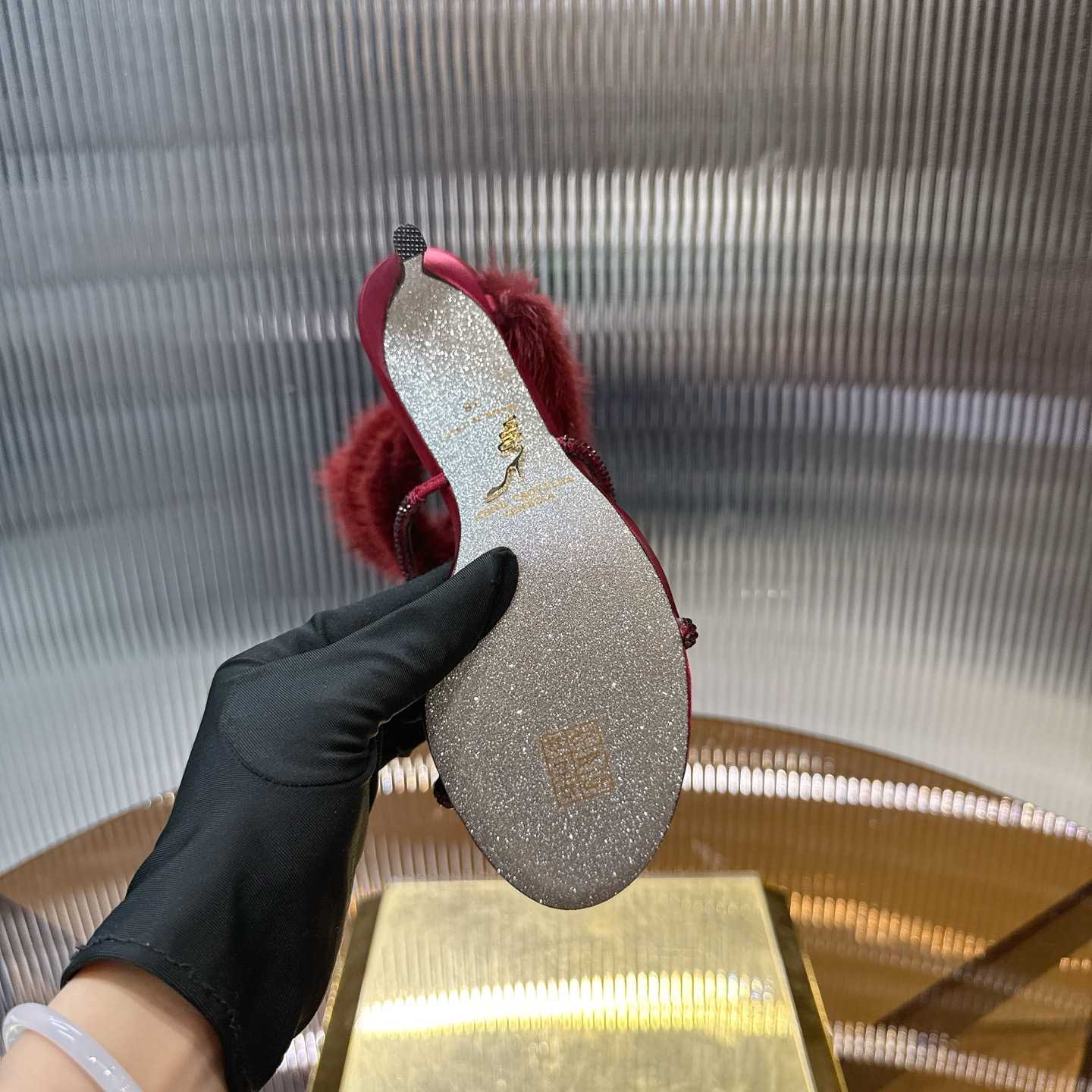 Rene Caovilla Lapin Fur-embellished 95mm Sandal   - FashionPlug