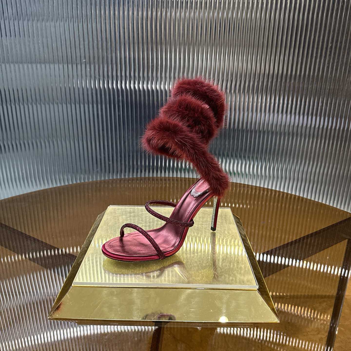 Rene Caovilla Lapin Fur-embellished 95mm Sandal   - FashionPlug