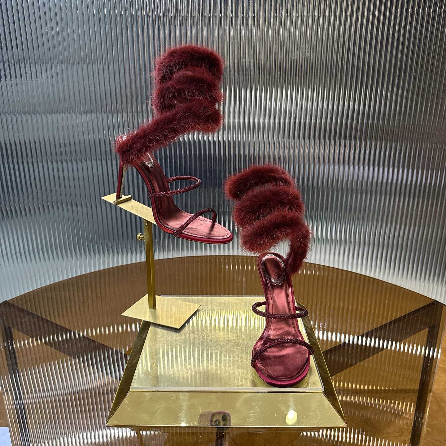 Rene Caovilla Lapin Fur-embellished 95mm Sandal   - FashionPlug