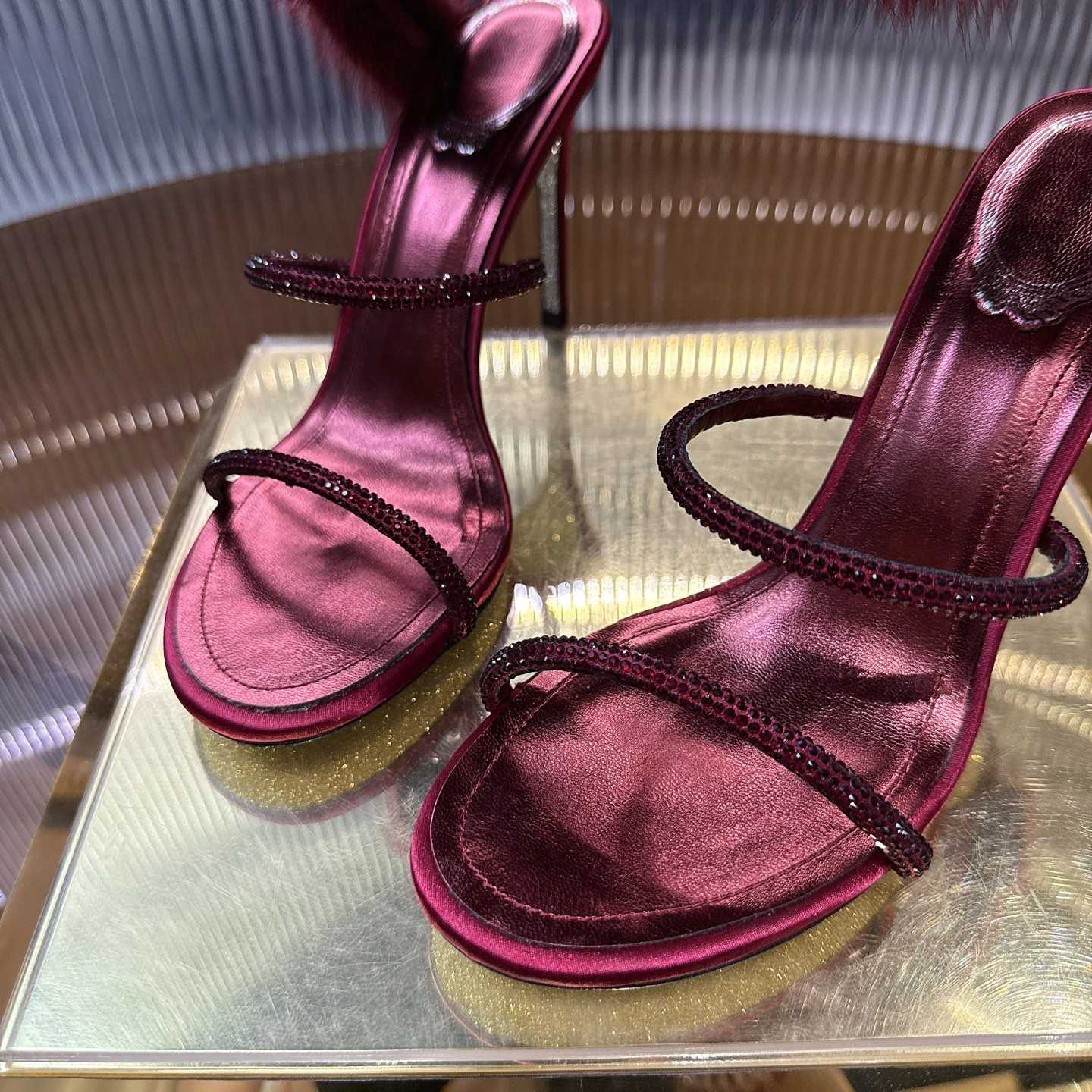 Rene Caovilla Lapin Fur-embellished 95mm Sandal   - FashionPlug