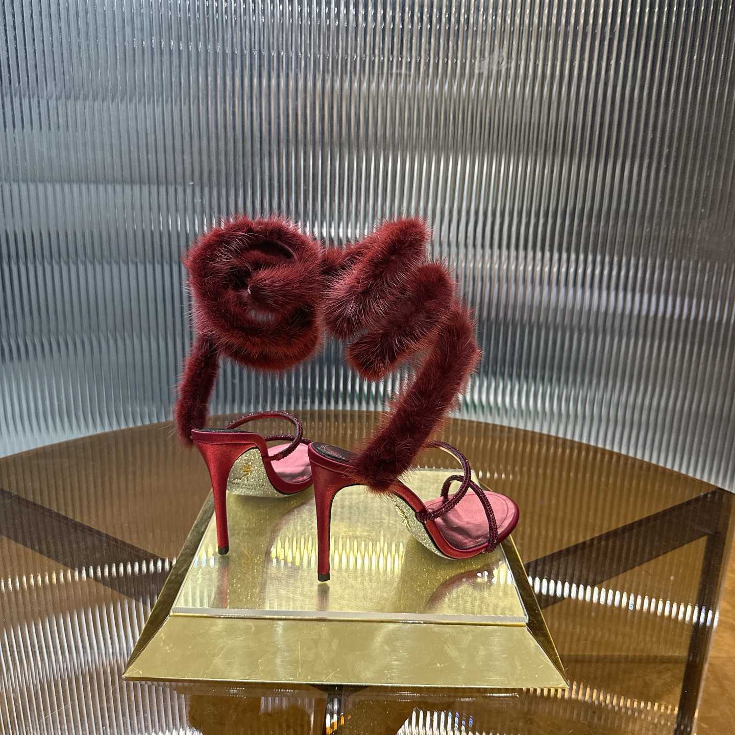 Rene Caovilla Lapin Fur-embellished 95mm Sandal   - FashionPlug