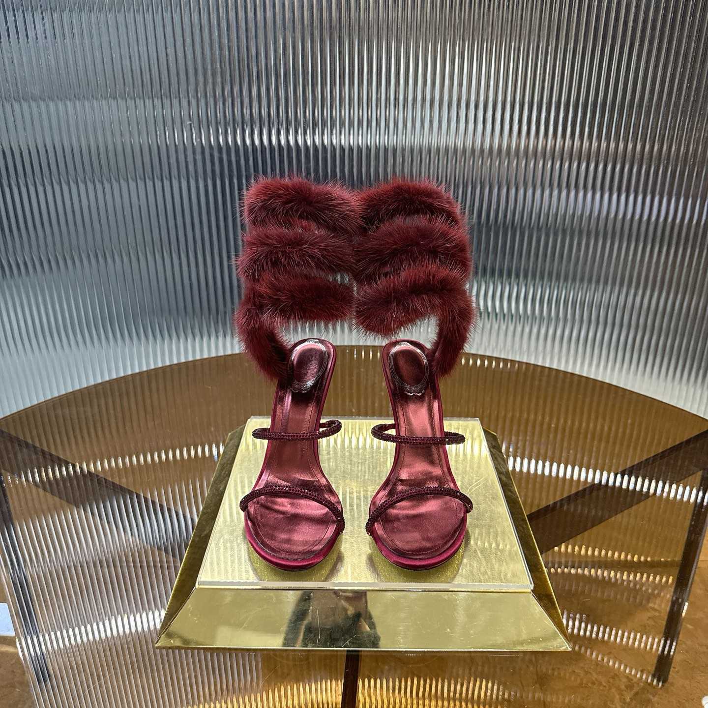 Rene Caovilla Lapin Fur-embellished 95mm Sandal   - FashionPlug