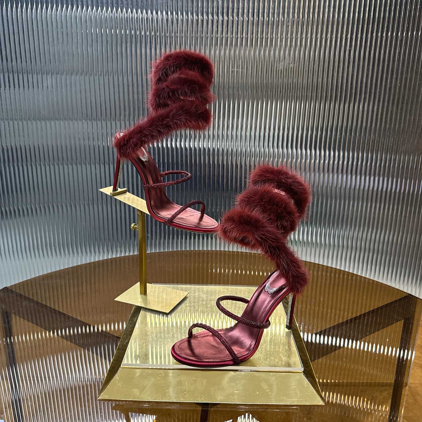 Rene Caovilla Lapin Fur-embellished 95mm Sandal   - FashionPlug