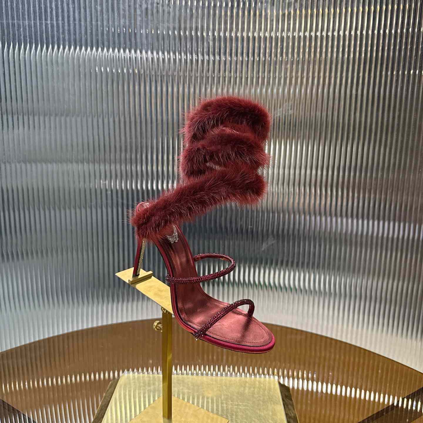 Rene Caovilla Lapin Fur-embellished 95mm Sandal   - FashionPlug