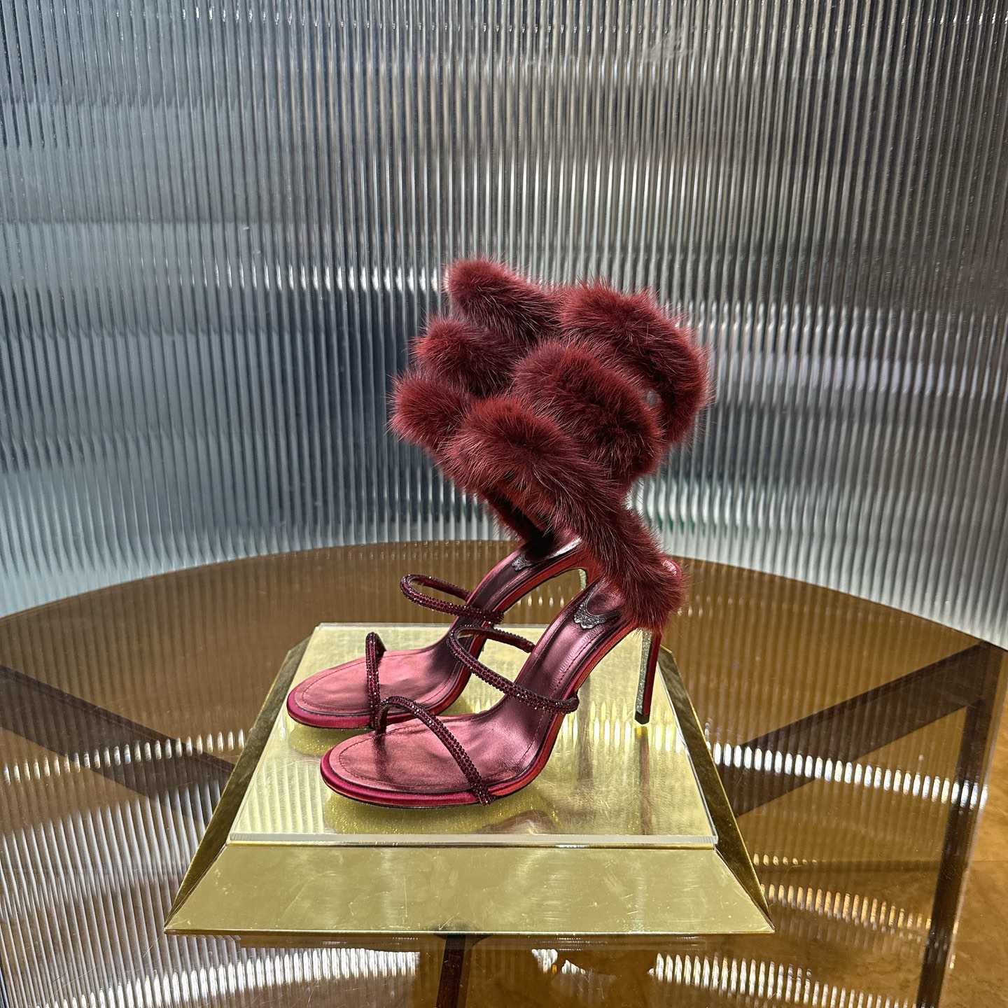 Rene Caovilla Lapin Fur-embellished 95mm Sandal   - FashionPlug