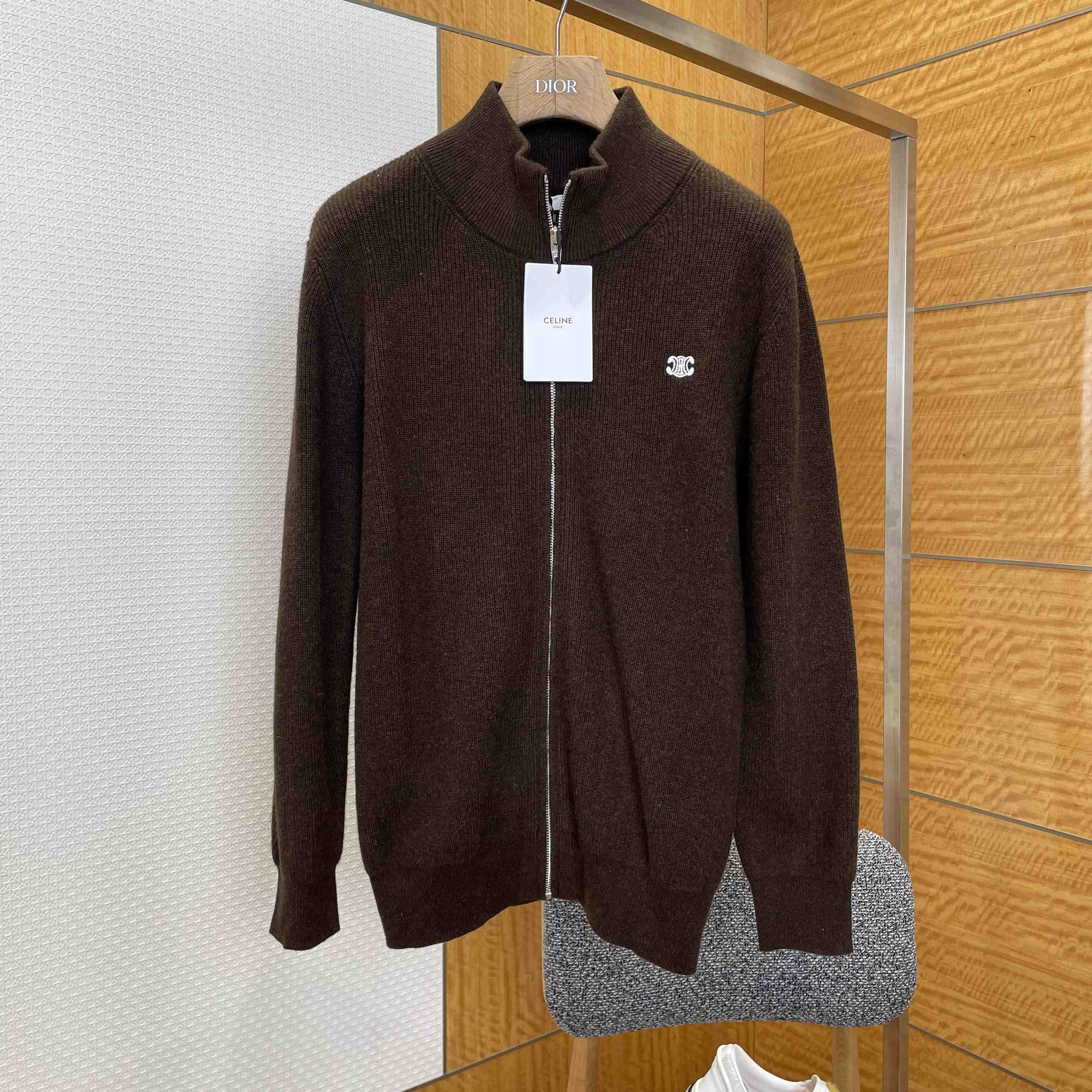 Celine Triomphe Trucker Sweater In Ribbed Wool - FashionPlug