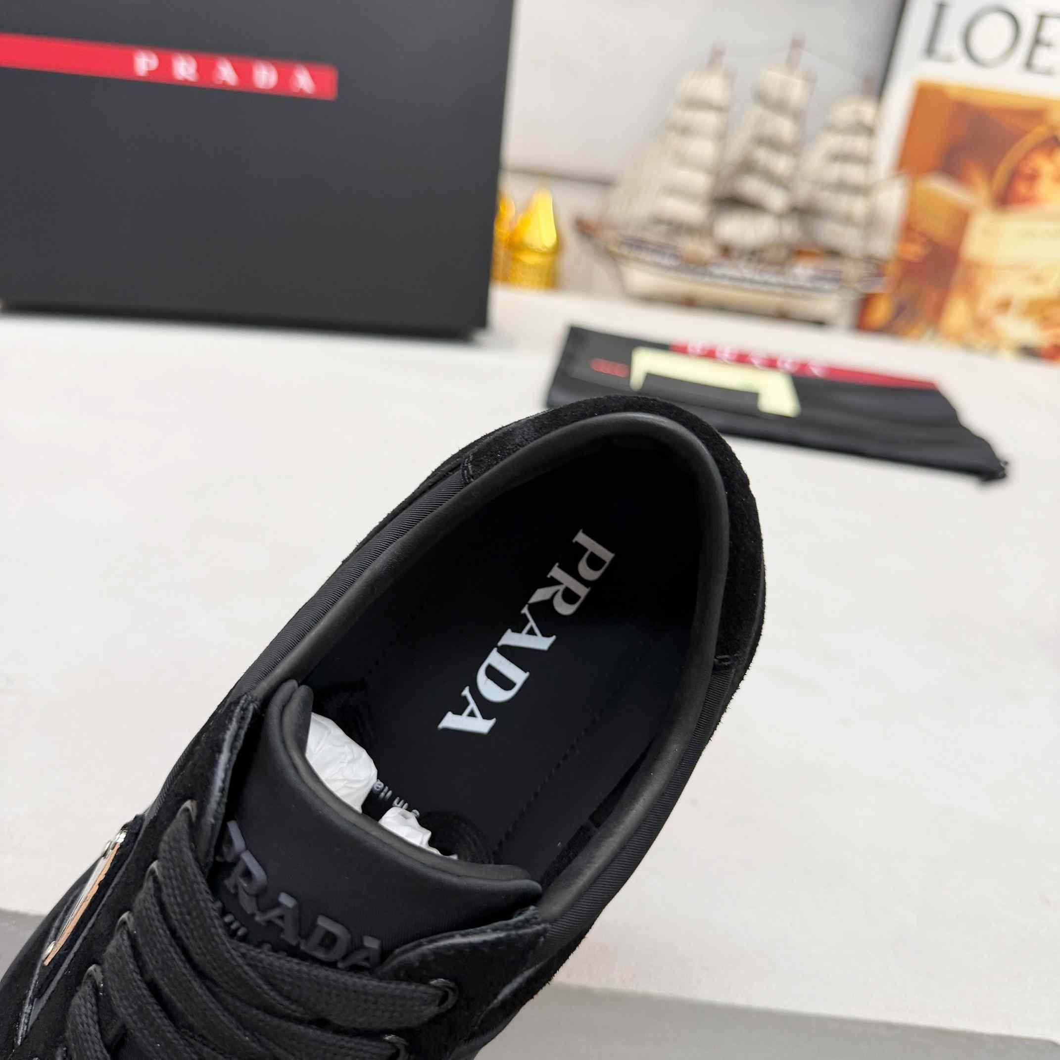 Prada Downtown Re-Nylon And Suede Sneakers - FashionPlug