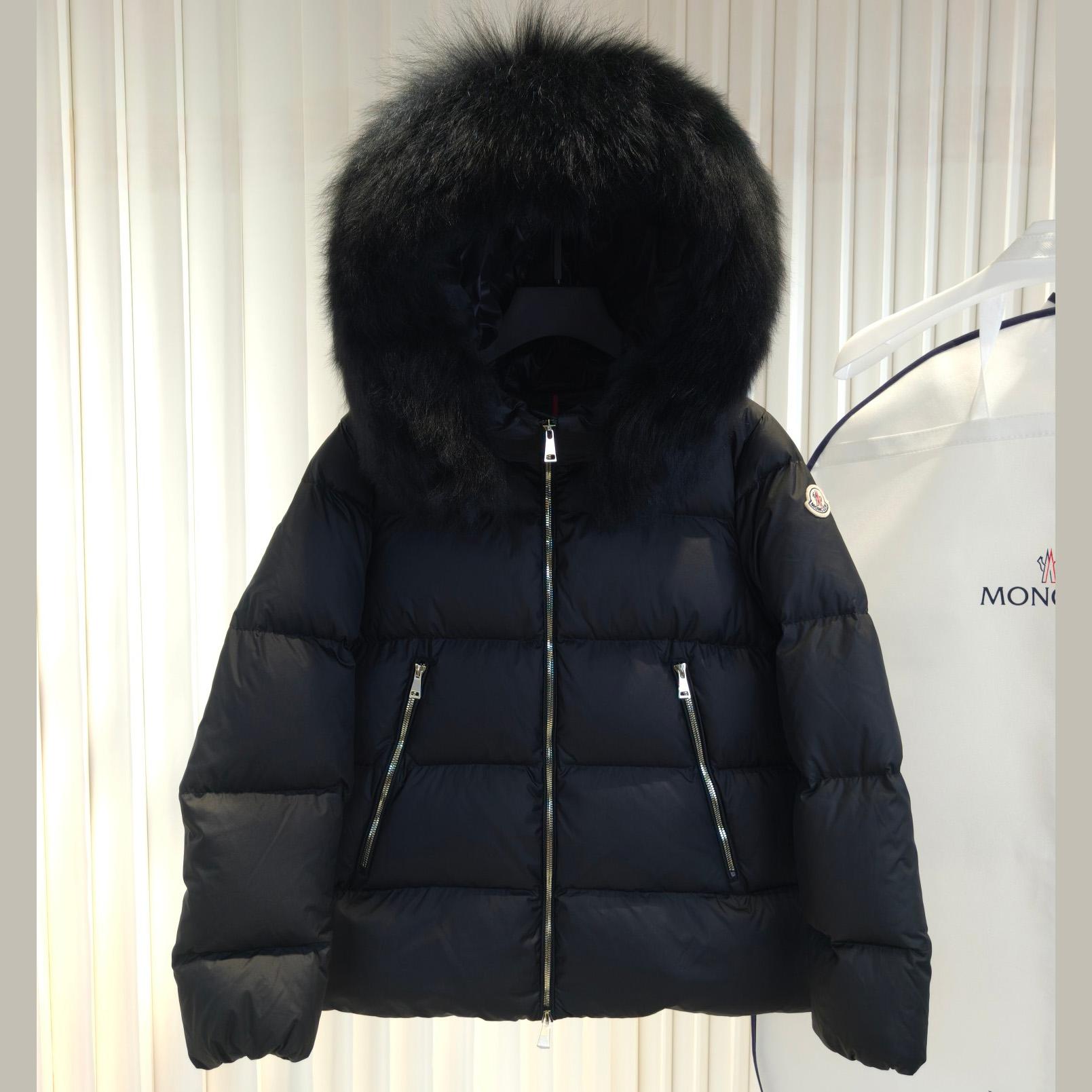 Moncler Laichefur Hooded Shearling-Trimmed Short Down Jacket - FashionPlug