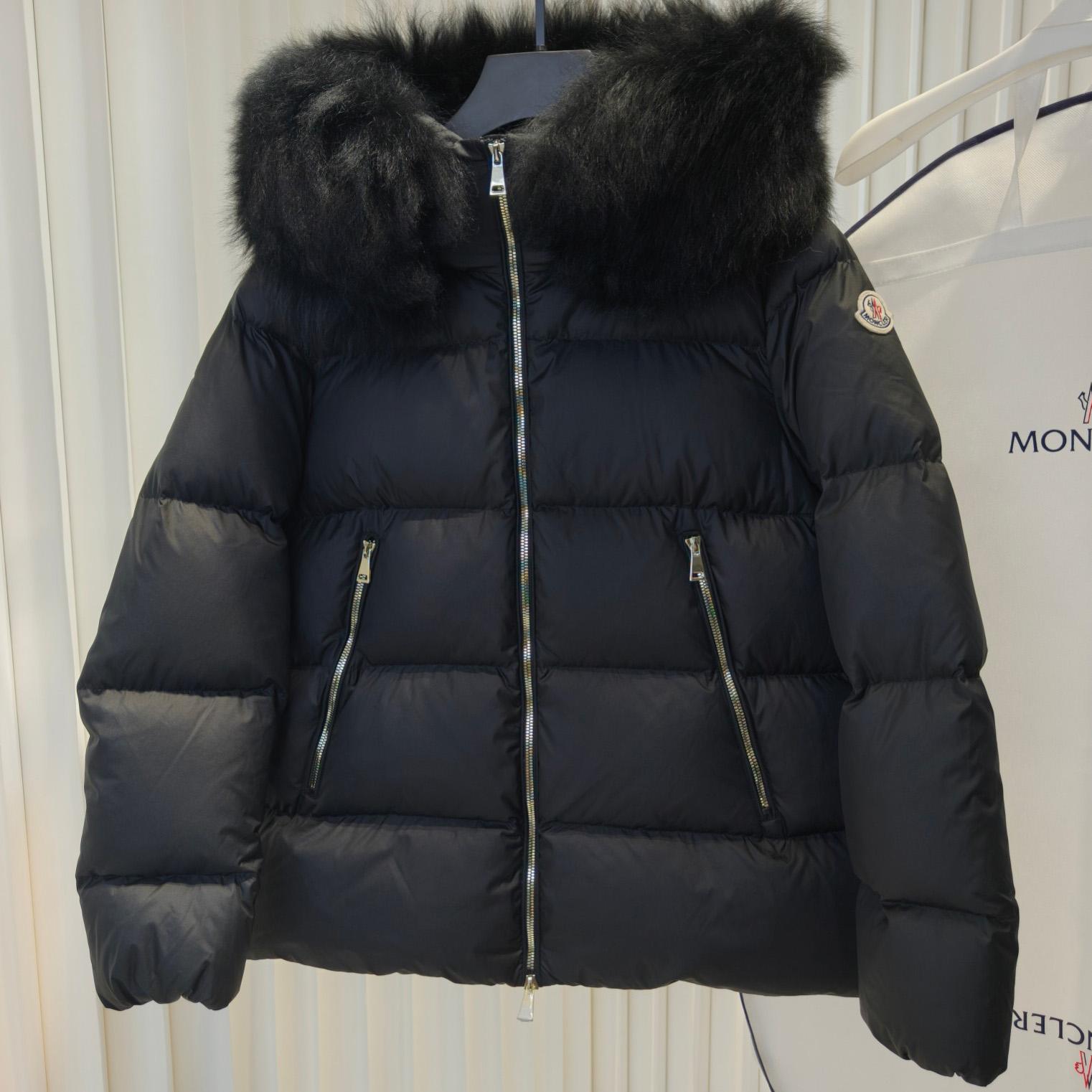 Moncler Laichefur Hooded Shearling-Trimmed Short Down Jacket - FashionPlug