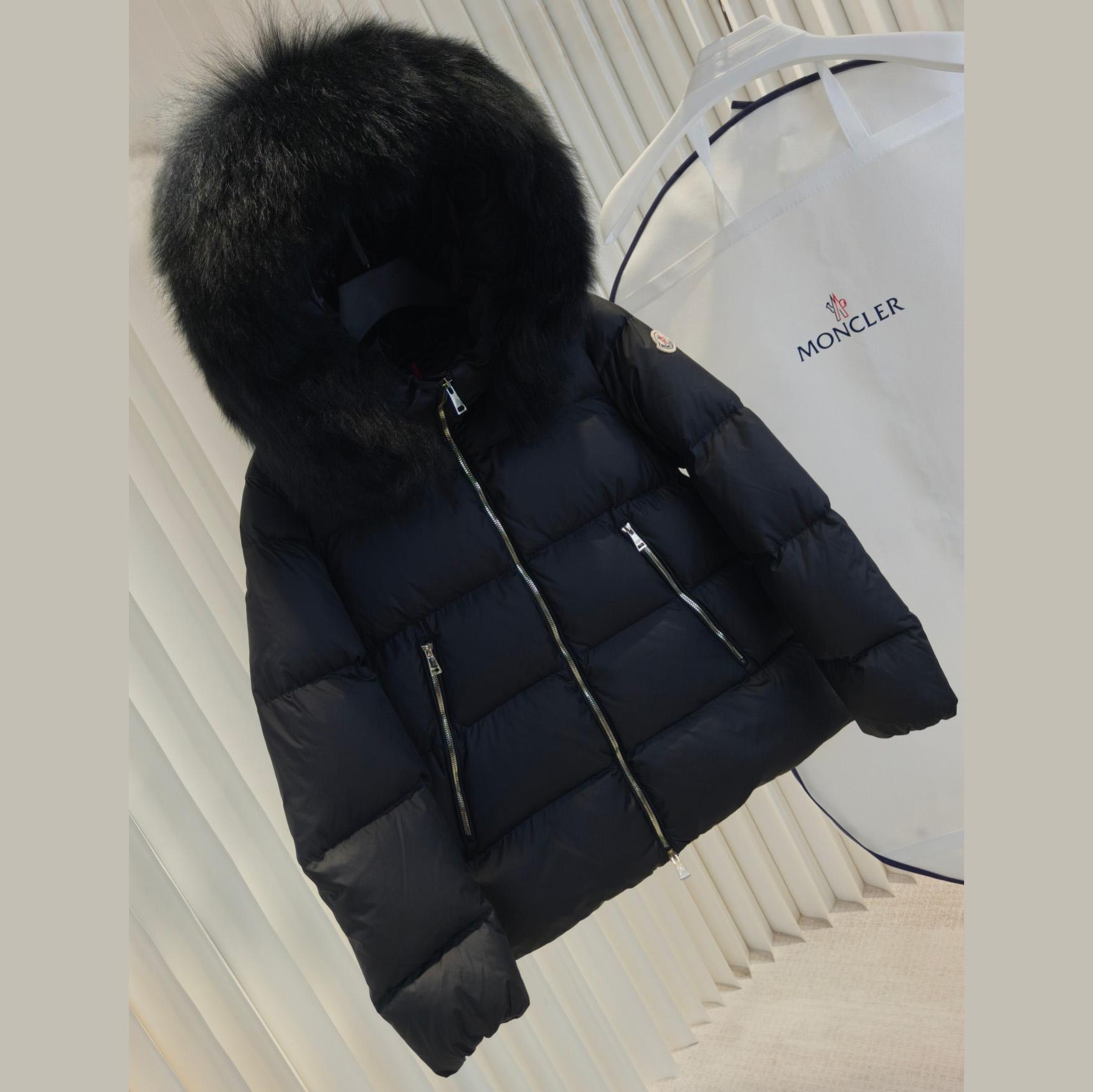 Moncler Laichefur Hooded Shearling-Trimmed Short Down Jacket - FashionPlug