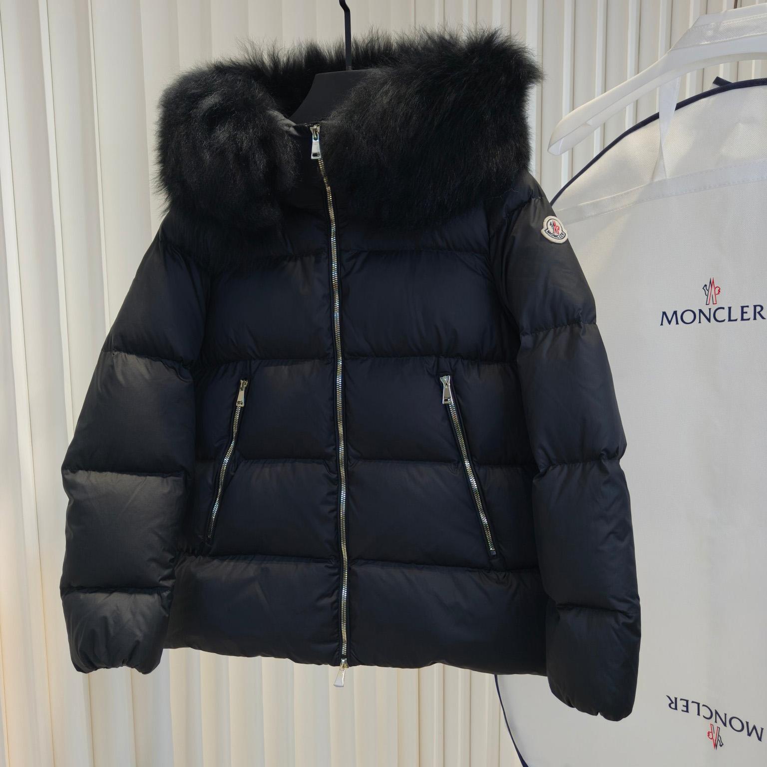 Moncler Laichefur Hooded Shearling-Trimmed Short Down Jacket - FashionPlug