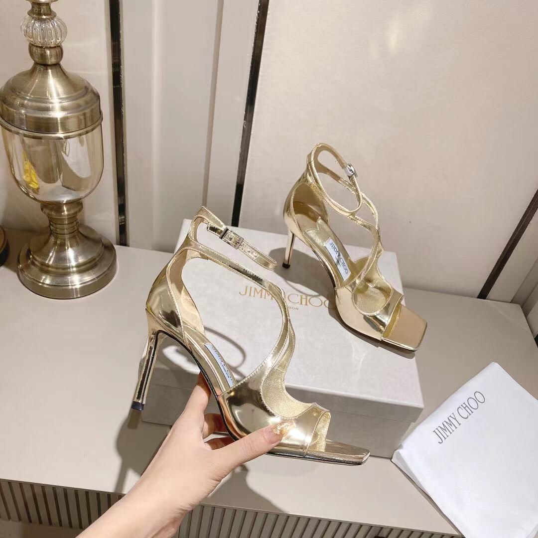 Jimmy Choo Gold Liquid Metal Leather Sandals  - FashionPlug