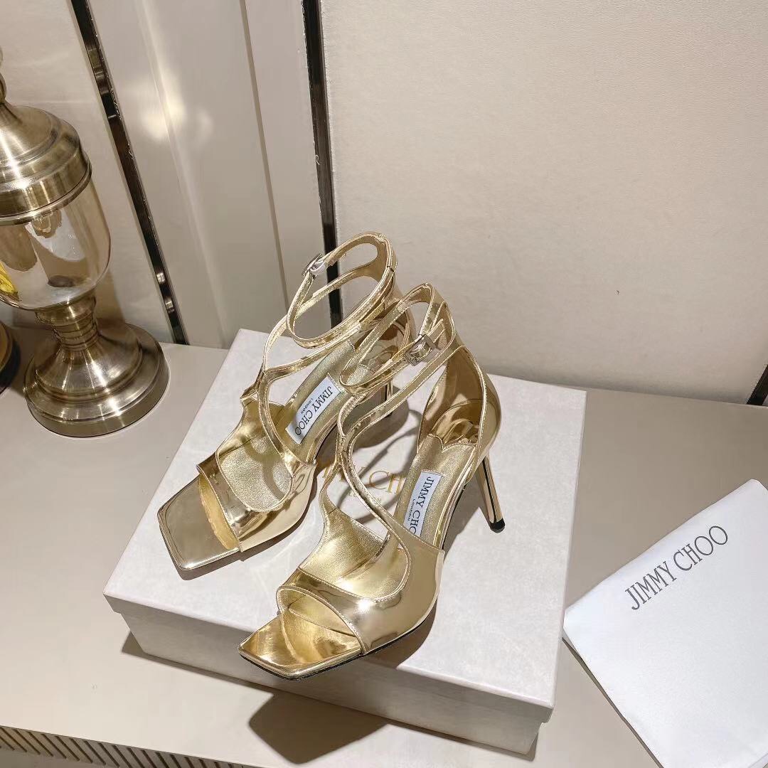 Jimmy Choo Gold Liquid Metal Leather Sandals  - FashionPlug