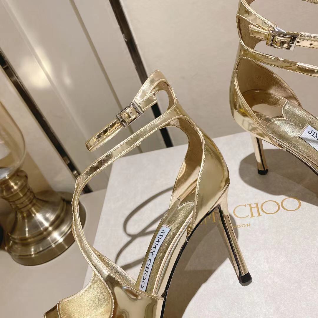 Jimmy Choo Gold Liquid Metal Leather Sandals  - FashionPlug