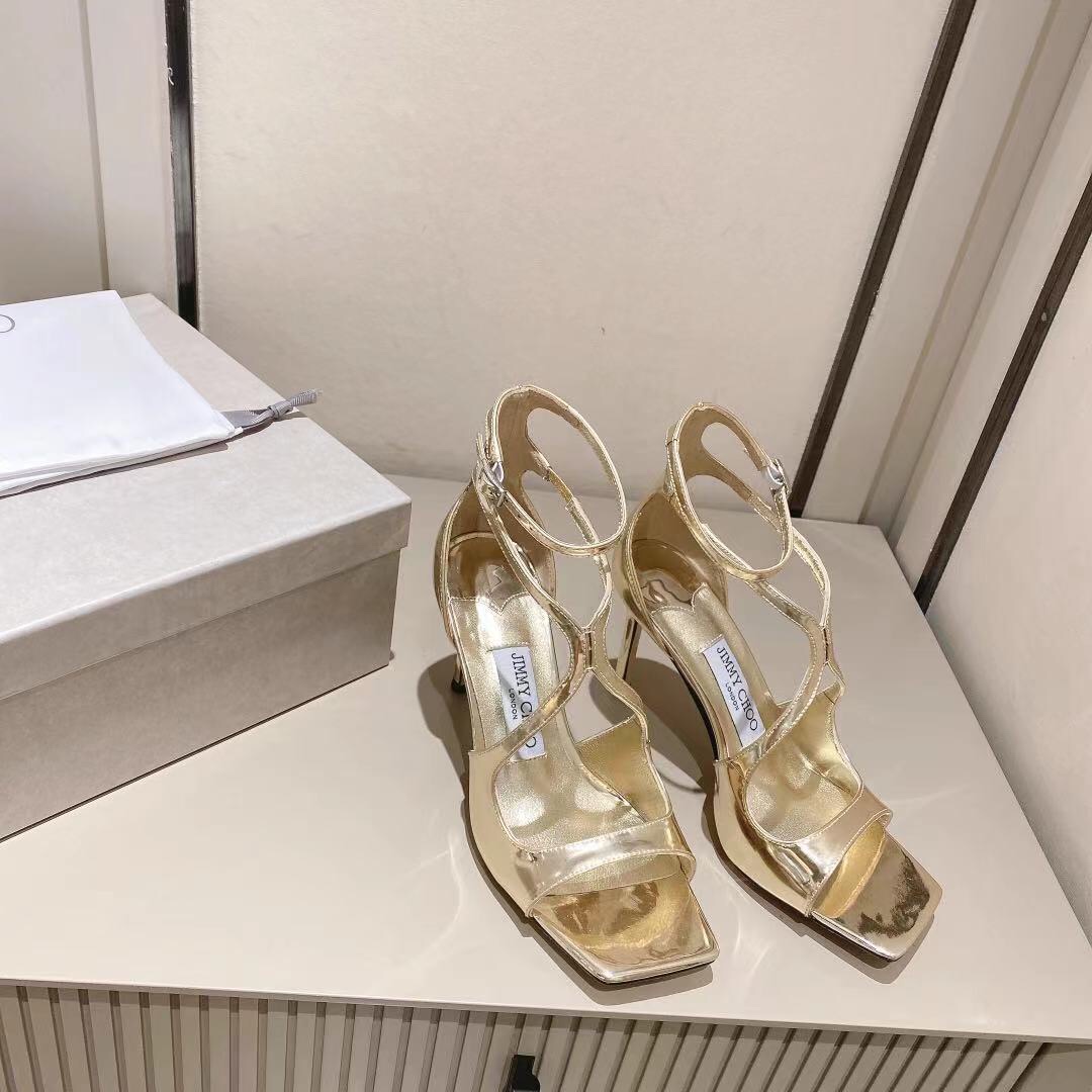 Jimmy Choo Gold Liquid Metal Leather Sandals  - FashionPlug