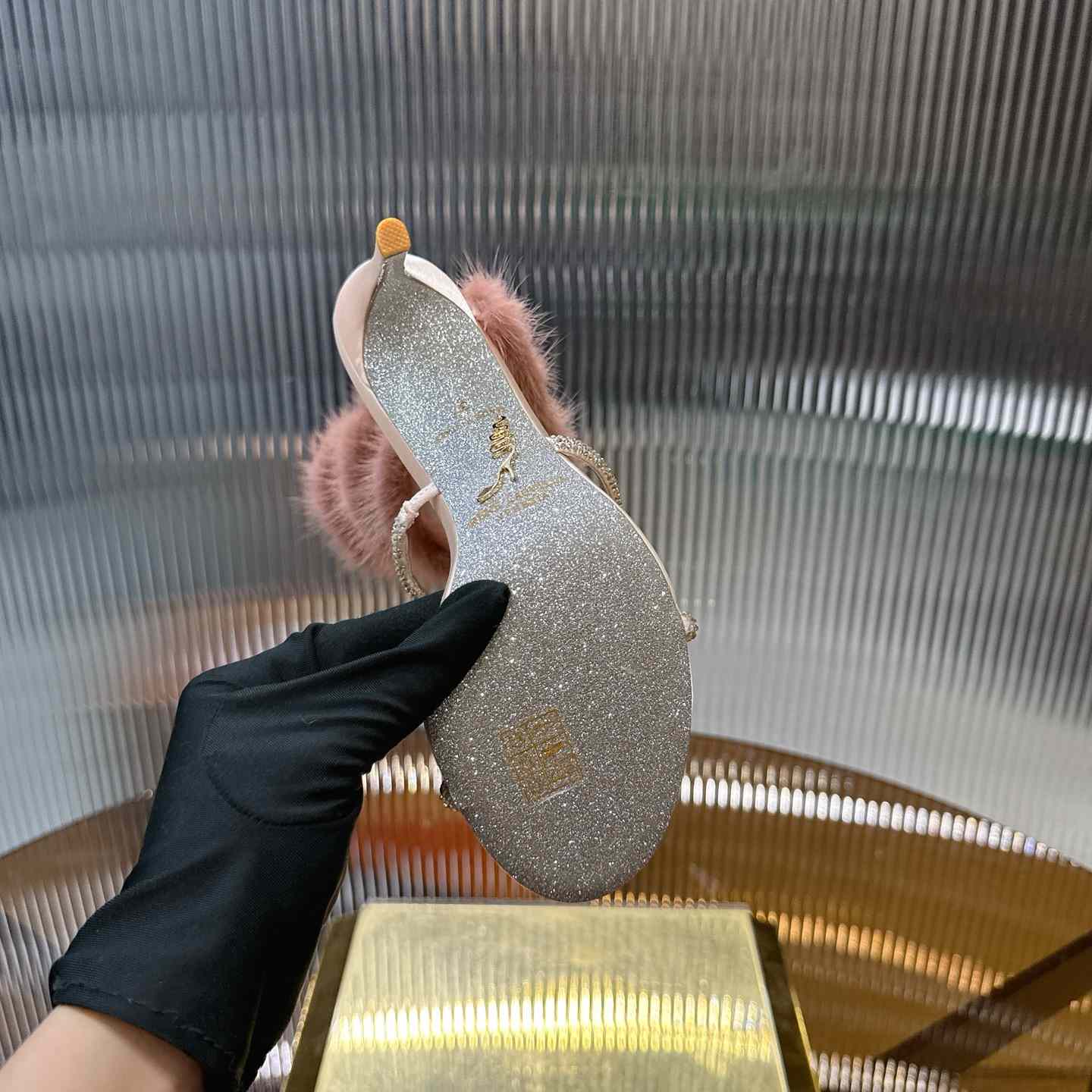 Rene Caovilla Lapin Fur-embellished 95mm Sandal   - FashionPlug