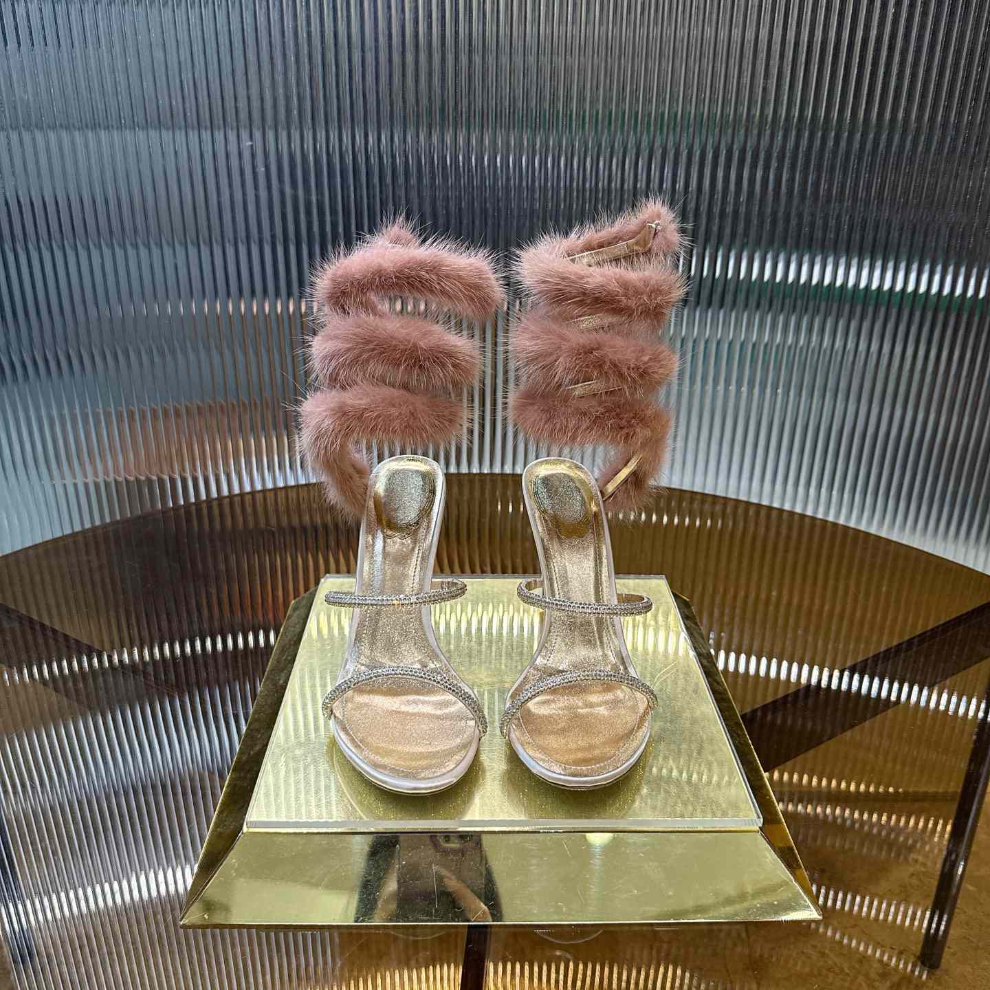 Rene Caovilla Lapin Fur-embellished 95mm Sandal   - FashionPlug