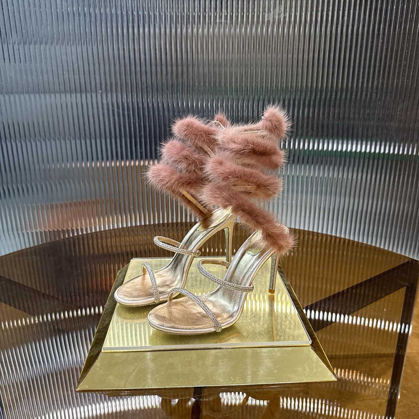 Rene Caovilla Lapin Fur-embellished 95mm Sandal   - FashionPlug