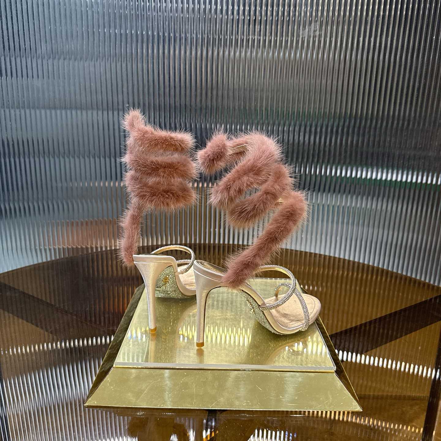 Rene Caovilla Lapin Fur-embellished 95mm Sandal   - FashionPlug
