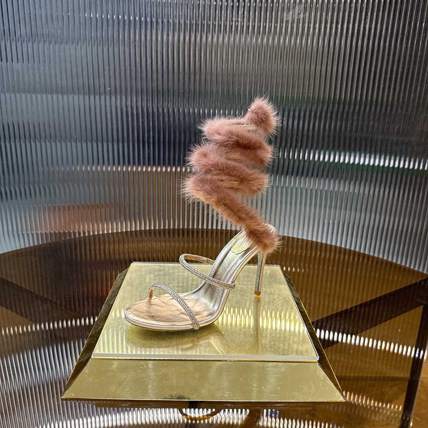 Rene Caovilla Lapin Fur-embellished 95mm Sandal   - FashionPlug