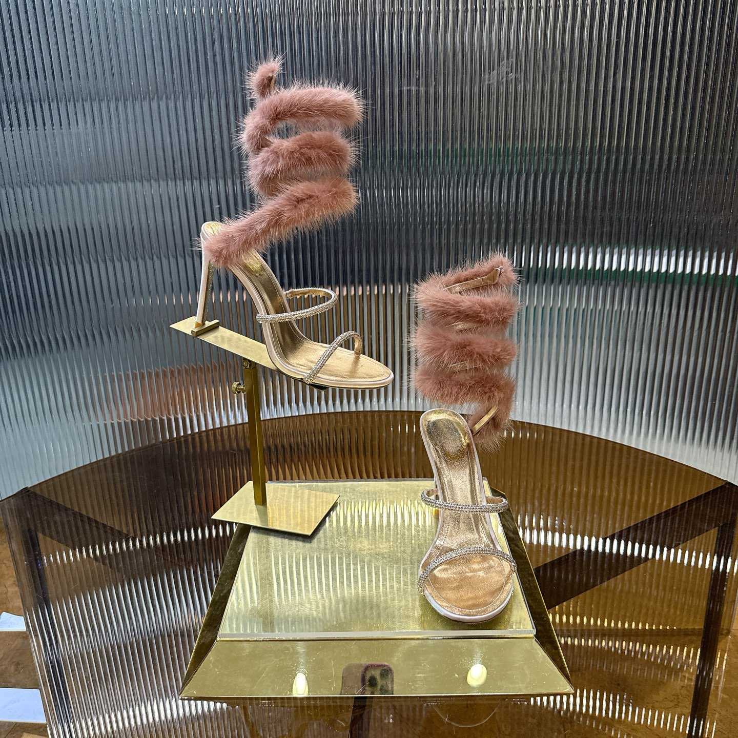 Rene Caovilla Lapin Fur-embellished 95mm Sandal   - FashionPlug