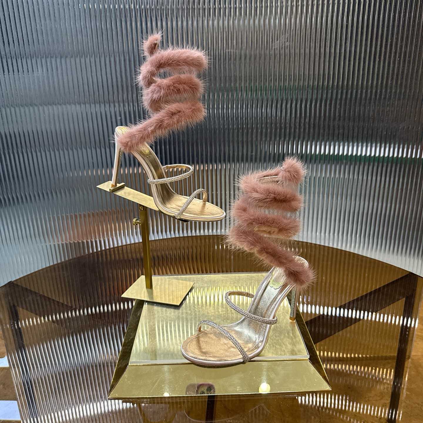 Rene Caovilla Lapin Fur-embellished 95mm Sandal   - FashionPlug