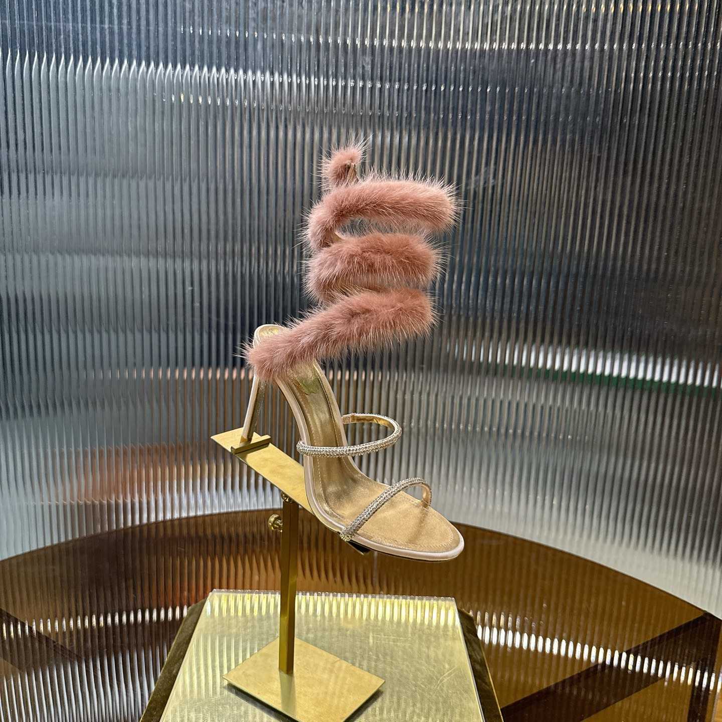 Rene Caovilla Lapin Fur-embellished 95mm Sandal   - FashionPlug