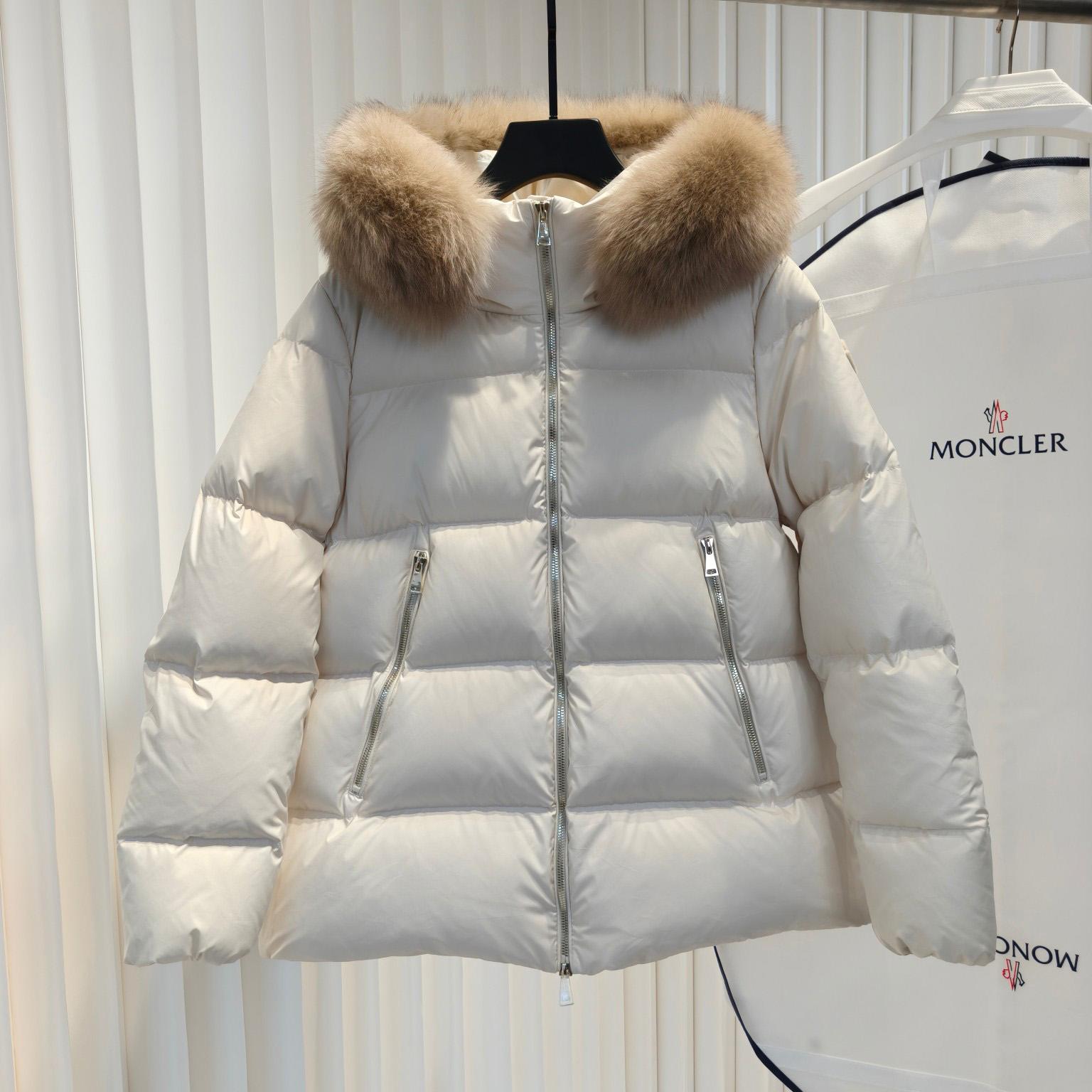 Moncler Laichefur Hooded Shearling-Trimmed Short Down Jacket - FashionPlug