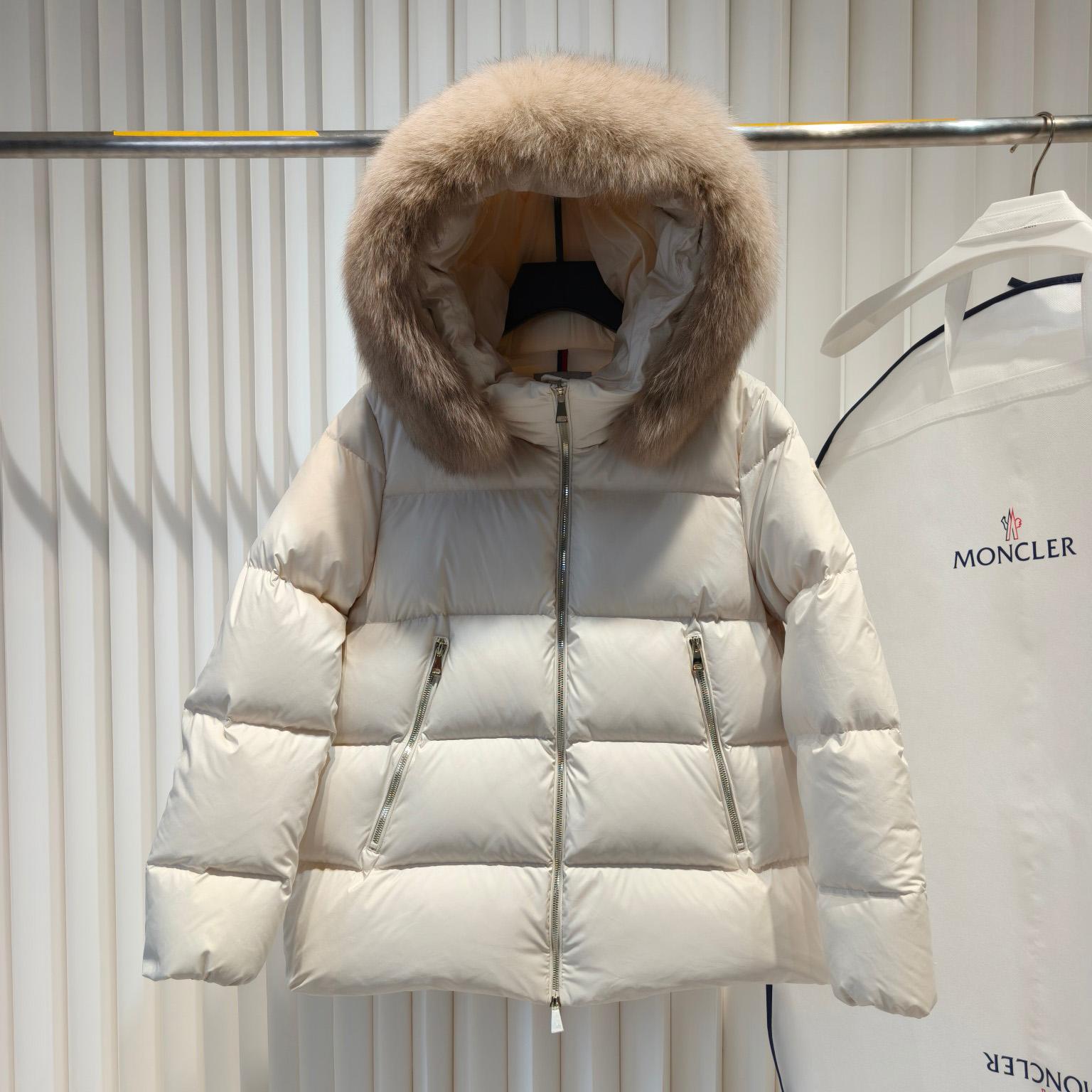 Moncler Laichefur Hooded Shearling-Trimmed Short Down Jacket - FashionPlug