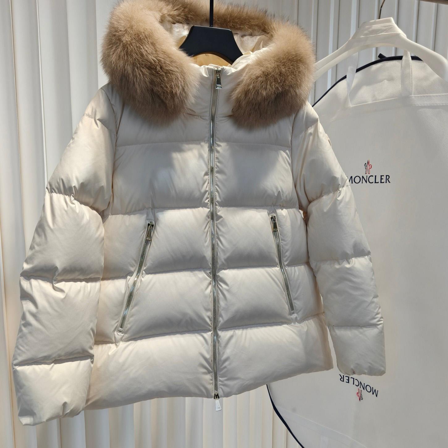 Moncler Laichefur Hooded Shearling-Trimmed Short Down Jacket - FashionPlug