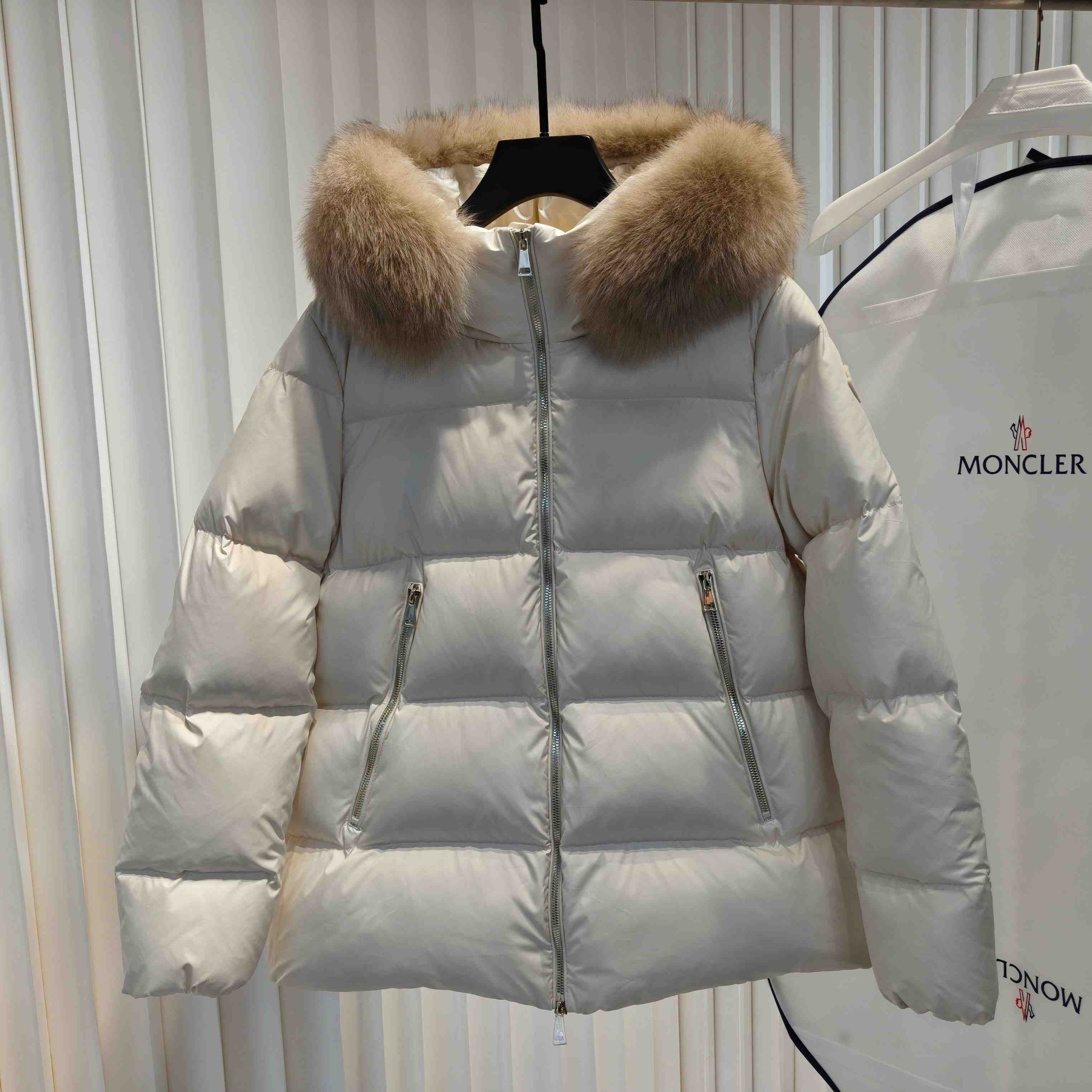 Moncler Laichefur Hooded Shearling-Trimmed Short Down Jacket - FashionPlug