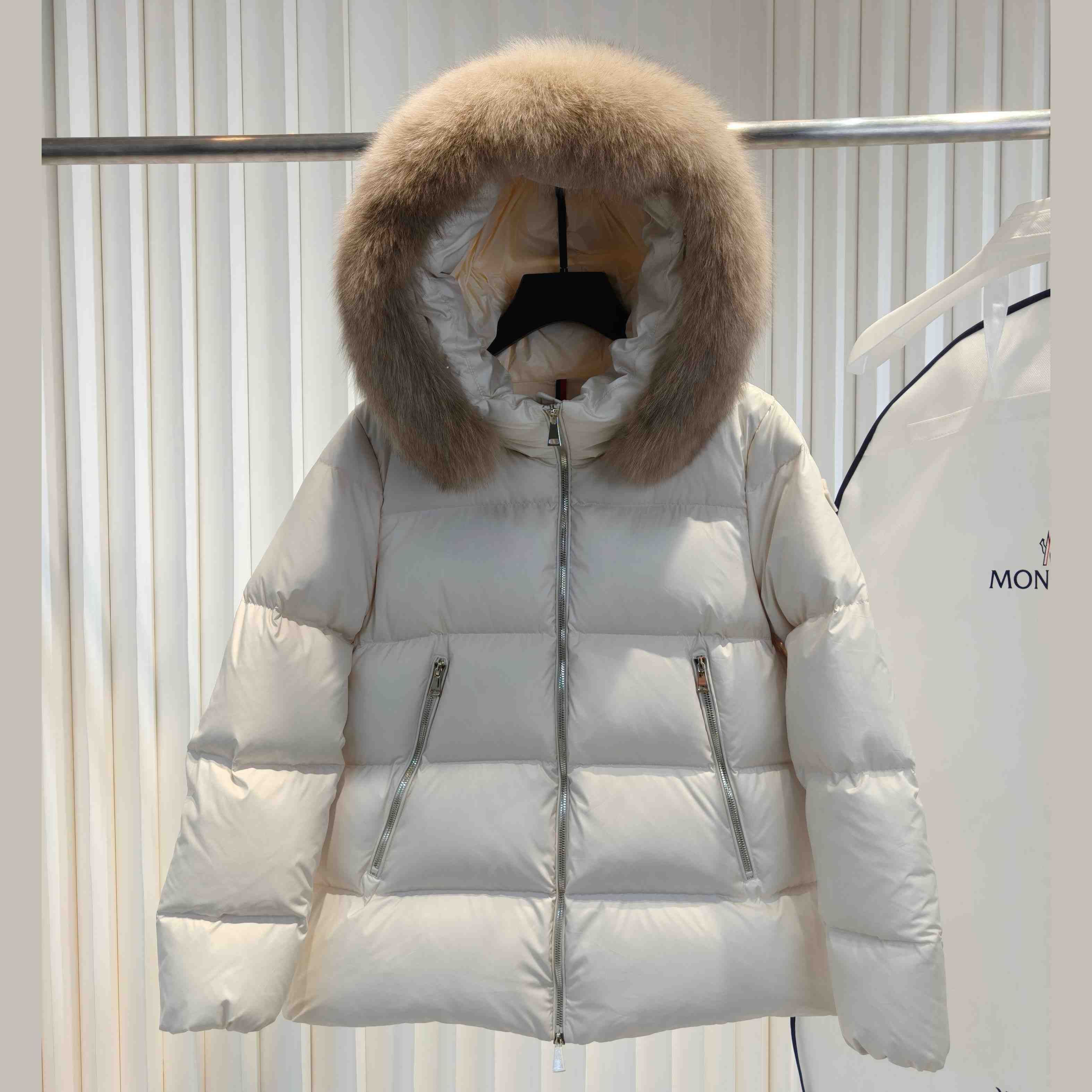 Moncler Laichefur Hooded Shearling-Trimmed Short Down Jacket - FashionPlug