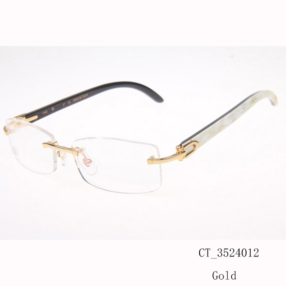 Cartier CT_3524012 White Mix Black Buffalo Eyeglasses In Gold - FashionPlug