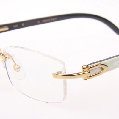 Cartier CT_3524012 White Mix Black Buffalo Eyeglasses In Gold - FashionPlug
