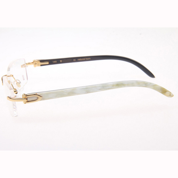 Cartier CT_3524012 White Mix Black Buffalo Eyeglasses In Gold - FashionPlug