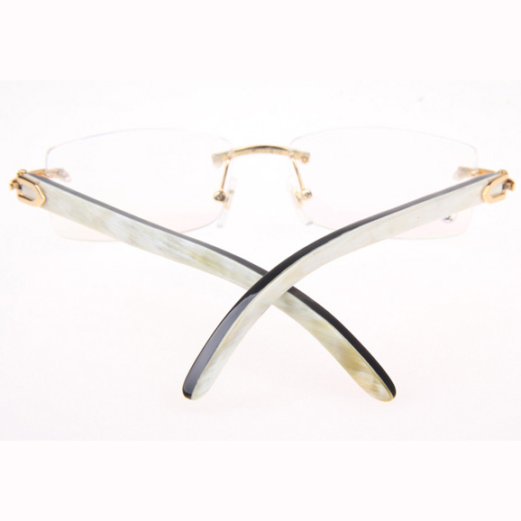 Cartier CT_3524012 White Mix Black Buffalo Eyeglasses In Gold - FashionPlug