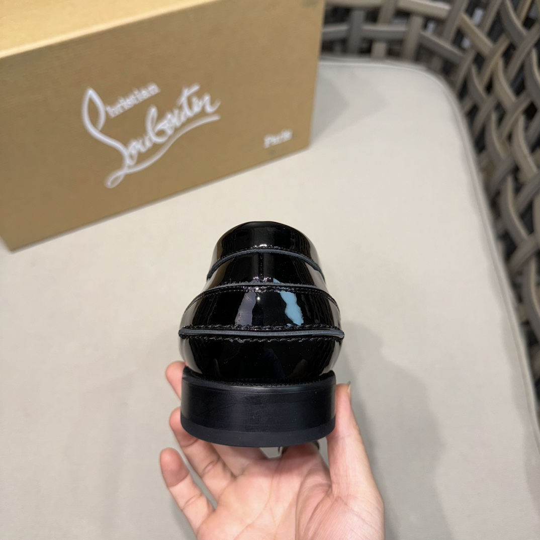 Christian Louboutin Penny Loafers - Patent calf leather - Black - FashionPlug